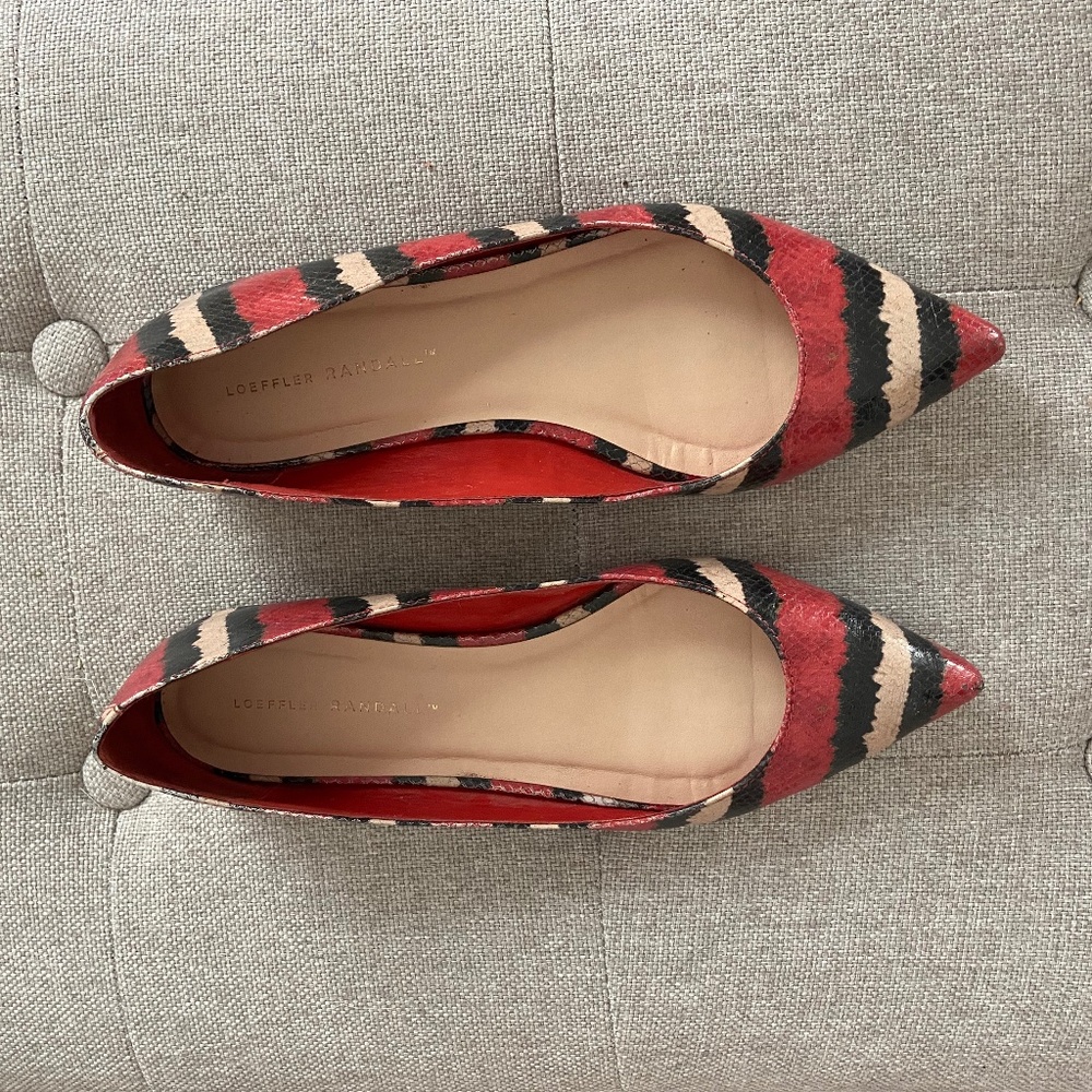Loeffler Randall red snakeskin print flats
